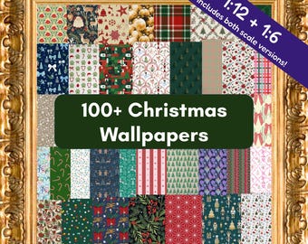 100 Christmas Wallpapers for Dollhouse Miniatures as Printable PDF