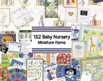 Dollhouse Baby Nursery Room Box Kit- 152 Mini Items,  1:12 Miniature Scale