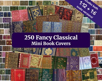250 Fancy Classical Mini Book Covers- Printable PDF for 1:12 Scale Miniature Dollhouses