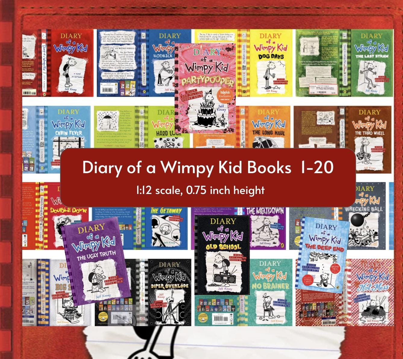 20 Diary of a Wimpy Kid Mini Book Covers- Miniature Dollhouse 1:12