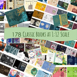 178 klassische Literatur und Poesie druckbare Minibücher, Maßstab 1:12, Miniaturbuchumschläge für Angstbücherregal, Puppenhausbücher