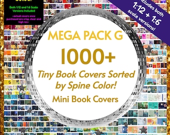 MEGA 1000+ ミニブックカバー（背表紙の色別）- 色分けされたミニ本棚、小さな本、ミニチュアドールハウス、印刷可能なPDF