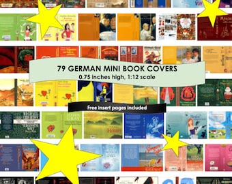 79 German Mini Book Covers for Deutsch Mini Bücher Bookshelves! FREE Gift Pages, For Book Nook, Anxiety Bookshelf, Dollhouse Mini Bucher, et