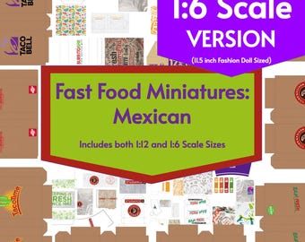 Mini Taco FastFood Packaging, 8 Mexican Restaurants in 1:6 Fashion Doll Scale PDF Printable
