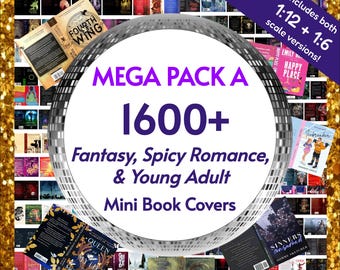 Mini couvertures de livres MEGA 1690 - Romance, fantastique, petits livres pour jeunes adultes !  Miniature PDF imprimable à l'échelle 1:12 et 1,6