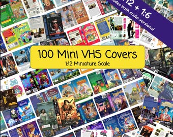 100 Mini Portadas VHS para Casas de Muñecas en Miniatura a Escala 1:12 (PDF Imprimible)