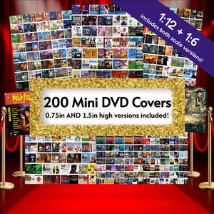 200 mini carátulas de DVD para escenas de películas en miniatura para casas de muñecas a escala 1:12 y 1/6.