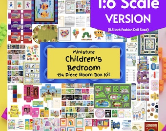 Miniature Children's Room Box Kit 194pc Mini Kids Bedroom 1:6 Fashion Doll Scale