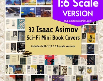 32 Isaac Asimov Mini Book Covers, 1:6 Fashion Doll Scale Science Fiction Tiny Books