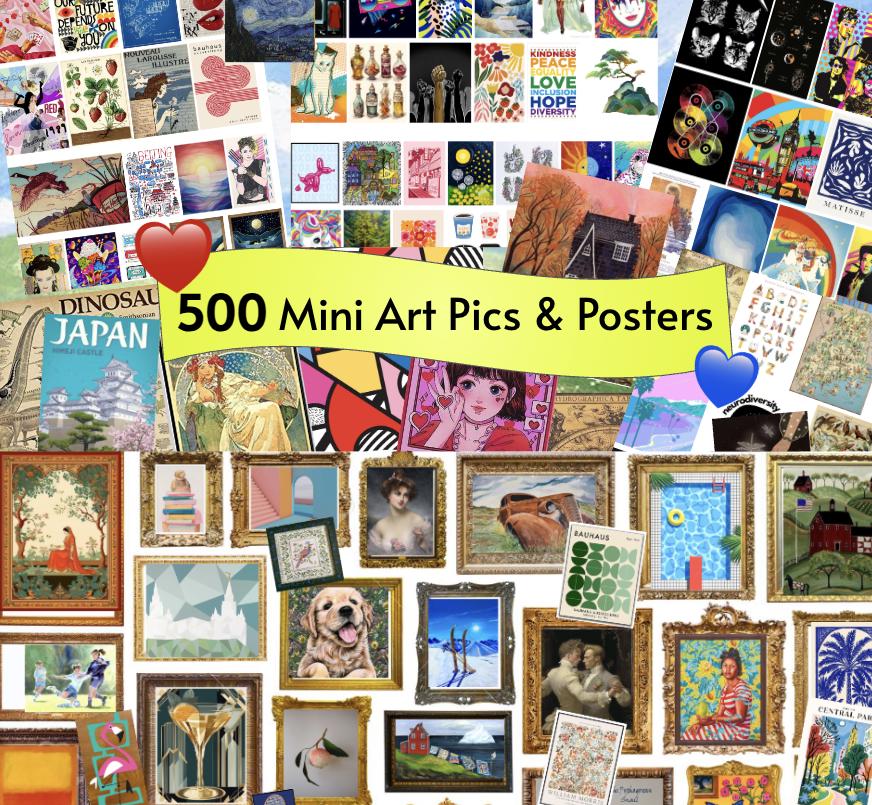 500 Miniature Art and Posters- 1:12 Printable Posters & Art for Dollhouse Miniature Printables- Tiny Art for Book Nook now also in 1;6 scale