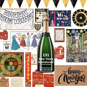 131 NIEUWJAAR Poppenhuisminiaturen Inclusief Chinees nieuwjaar en Nowruz- Print Games Voedseldozen Inpakpapier Kunst Kaarten Klokken Matten enz