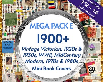 MEGA 1900+ ヴィンテージミニブックカバー - MCM、第二次世界大戦、ビクトリア朝、1970年代、1980年代レトロタイニーブックミニチュアドールハウス、印刷可能なPDF