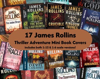 ジェームズ・ロリンズのスリラー小説ミニブックカバー17点（シグマ・フォースを含む）、1:12ドールハウススケール、PDF