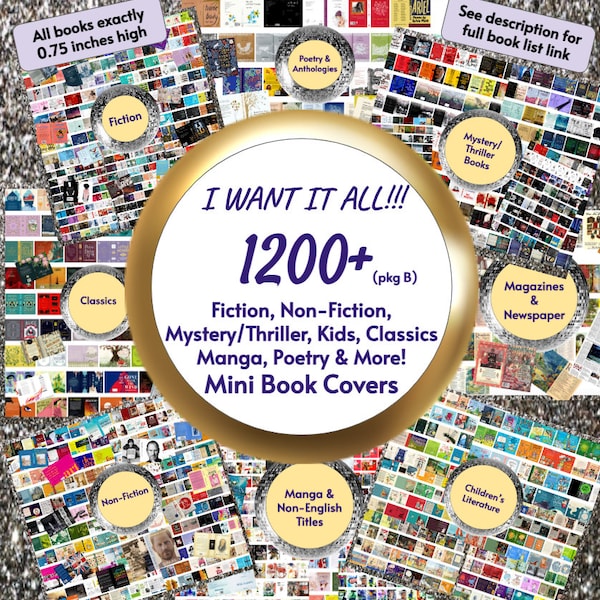 MEGA LOT B- 1200+ Fiction, Non-Fiction, Kids &More Mini Book Covers! Description for Full Tiny Books List. FREE Gift- Printable Inside Pages