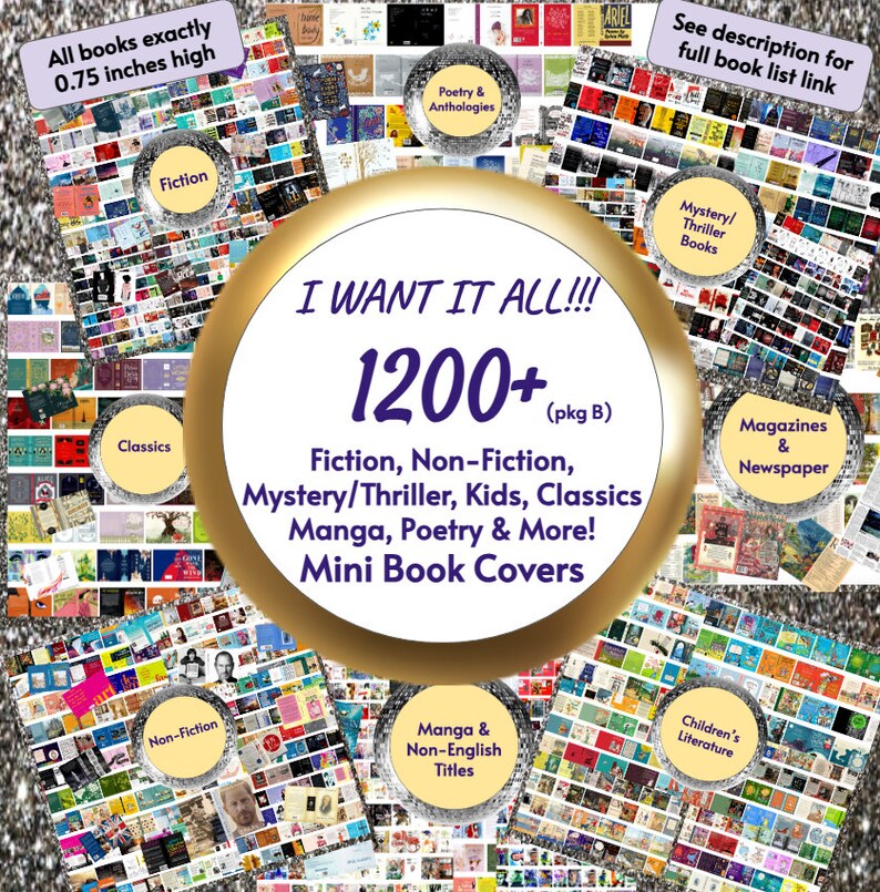 MEGA LOT B 1200 Fiction, Non-Fiction, Kids &More Mini Book Covers Description for Full Tiny Books List. FREE Gift Printable Inside Pages image 1