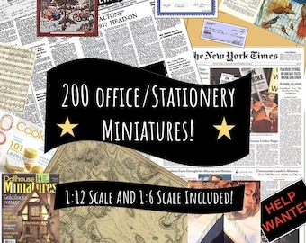 200 Miniature Office Stationery Room Box Kit– Dollhouse 1:12Scale Printable PDF
