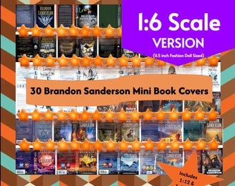 30 Brandon Sanderson Fantasy Mini Book Covers, 1:6 Fashion Doll Diorama Scale Tiny Books