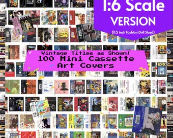 100 Mini Cassette Tape Vintage Album Covers, 1:6 Fashion Doll Miniature Scale