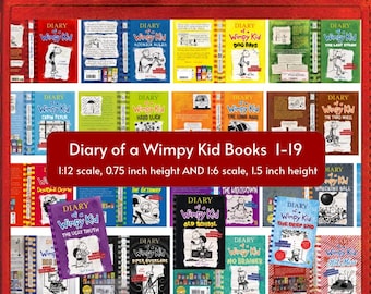 19 Diary of a Wimpy Kid Mini Book Covers- Perfect for Anxiety Bookshelf, Book Nook, or Tiny Book Miniature Printable- 1:12 AND 1;6 scale