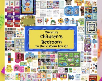 Miniature Children's Room Box Kit- 194pc Mini Kids Bedroom 1:12 Dollhouse Scale