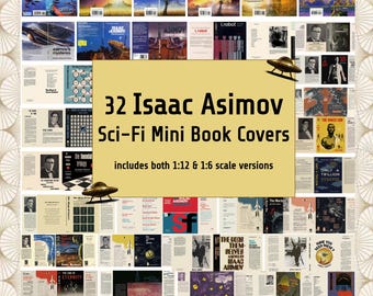 32 Isaac Asimov Mini Book Covers, 1:12 Dollhouse Scale Science Fiction Tiny Books