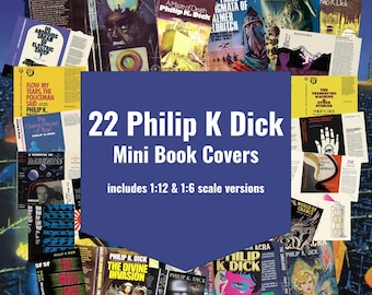 フィリップ・K・ディックのSFミニブックカバー22点、1:12ドールハウススケール、ミニチュア本棚PDF