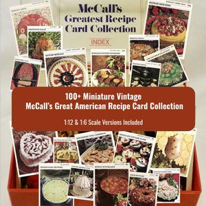 Tarjetas de recetas vintage para casa de muñecas: 100 tarjetas de recetas imprimibles en miniatura a escala 1:12 y 1:6 para escenas de cocina en miniatura y cajas de cocina.