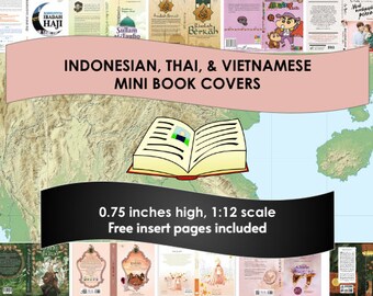 10 Mini Book Covers for Thai, Indonesian, Vietnamese Tiny Books Bookshelves! FREE Gift Pages, Perfect for Book Nook, Anxiety Bookshelf, etc