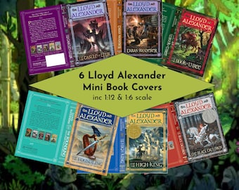 6 Lloyd Alexander Chronicles of Prydain Fantasy Mini Book Covers, 1:12 Dollhouse Scale