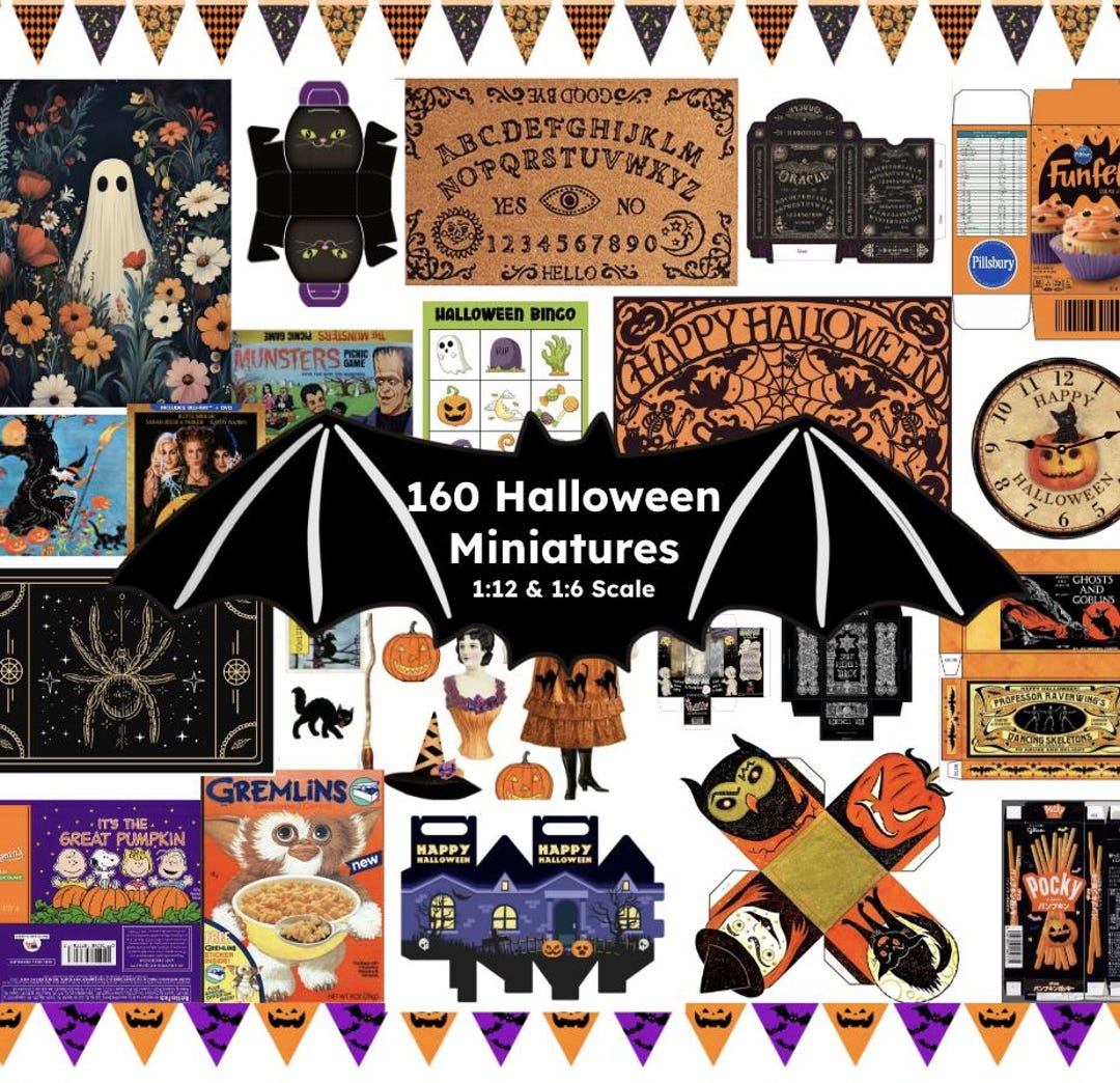 160 HALLOWEEN Dollhouse Miniature Printables 1:12 1 6 Scaling of