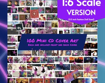 100 mini CD, portadas de álbumes, miniaturas de muñecas de moda a escala 1:6, PDF imprimible