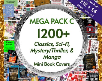MEGA 1200 ミニブックカバー - 古典、ミステリー・スリラー、SF、マンガのミニブック！ミニチュア印刷可能PDF SF文学