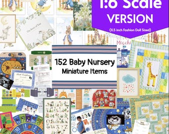 Dollhouse Baby Nursery Room Box Kit 152 Miniatures for 1:6 Fashion Doll Scale