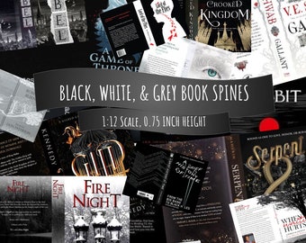 200 Mini Book Covers - Black, White, Grey Spines (PDF Download)