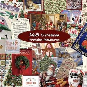268 stampe di cancelleria per case delle bambole di Natale - Scala 1:12 e 1:6 di giocattoli, scatole, borse, artigianato, carta da regalo, arte, biglietti, scatole per alimenti ecc.