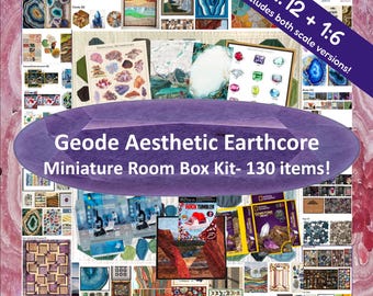 Earthcore Geology Dollhouse Room Box Kit - 139 Items- Geodes Art Mini Whimsigoth Home Decor