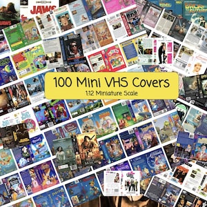 100 mini-VHS-omslag för miniatyrdockhus i skala 1:12, utskrivbar PDF