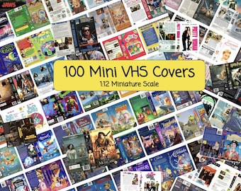 100 mini carátulas VHS para casas de muñecas en miniatura a escala 1:12 (PDF imprimible)
