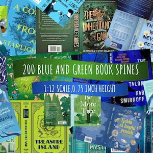 200 Mini Book Covers by Spine Color- BLUE & GREEN ~Perfect for Anxiety Bookshelf or Miniature Dollhouse Art with Mini Bookshelves~