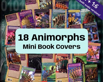 18 Animorphs Mini Book Covers Set for Miniature Bookshelves, 1:12 and 1/6 Scale