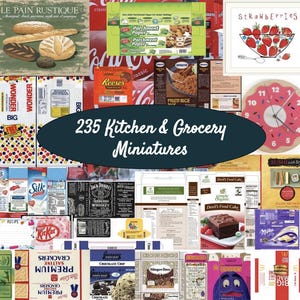 235 Miniature Lebensmittelverpackungen, Etiketten, Küchenkunst, kleine Kochbücher, Dekoration und mehr