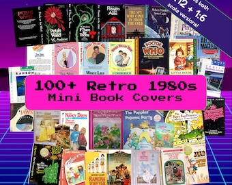 1980s Mini Book Covers  115 Retro Tiny Books, 1:12 + 1;6 Scale, Dollhouse Miniature PDF