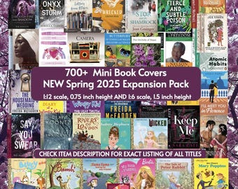 Portadas de libros en miniatura, paquete de expansión de más de 700 unidades, primavera de 2025, escala 1:12 (PDF)