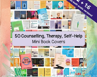 50 Counselling/Therapy Mini Book Covers- 1:12 AND 1/6 Scale Tiny SelfHelp Books
