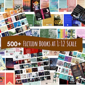516 Fiction Printable Miniatur Book Covers - Malutkie książeczki do kącika czytelniczego, regału na książki z lękiem lub miniaturowych domków dla lalek. Skala 1:12 Pliki PDF do wydrukowania