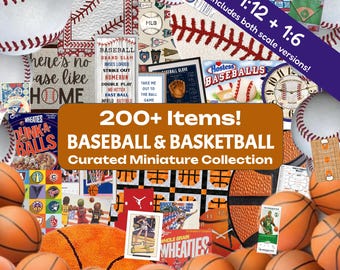 Tiny Baseball & Basketball Miniature Dollhouse Collection of 200+ Items