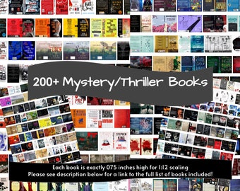 200+ Mystery Thriller Suspense Mini Book Covers Printable 1:12 Scale, Anxiety Bookshelf, Full Covers with Spines- FREE Gift of Inside Pages!