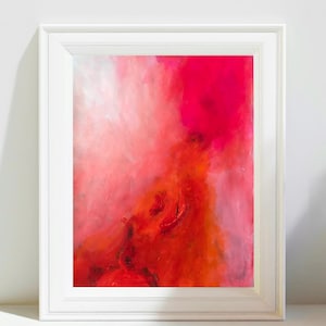 abstract painting original canvas, pink acrylic rectangular wall art, colorful home decor art