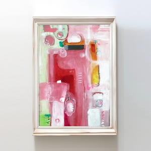 abstract painting original canvas, colorful acrylic rectangular wall art, modern pink yellow blue home decor art, canvas modern abstract art