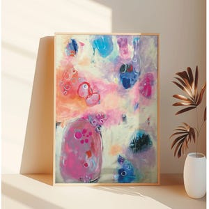 abstract painting original canvas, colorful acrylic rectangular wall art, modern pink yellow blue home decor art, canvas modern abstract art
